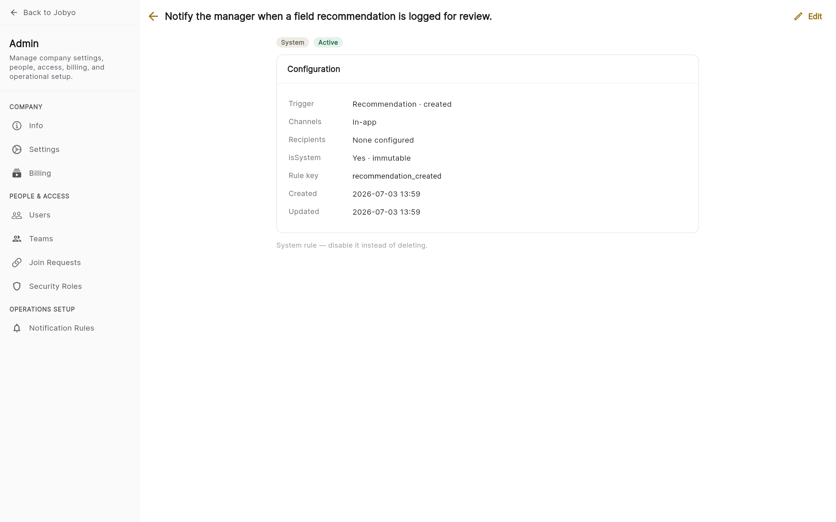 Rule edit β channel toggles and recipient fields