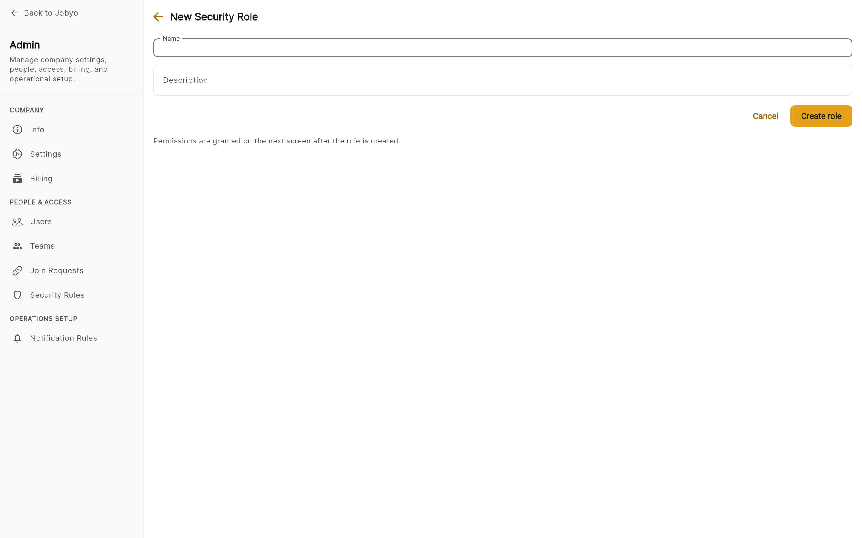 New role form β name and description